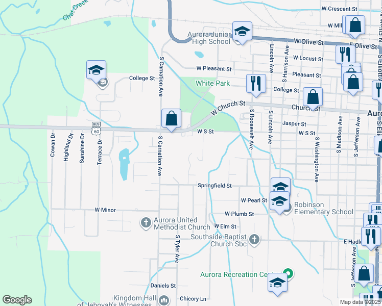 map of restaurants, bars, coffee shops, grocery stores, and more near 696-786 Fogle Drive in Aurora
