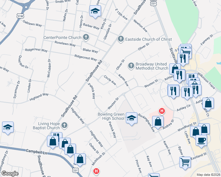 map of restaurants, bars, coffee shops, grocery stores, and more near 1426-1440 Melrose St in Bowling Green