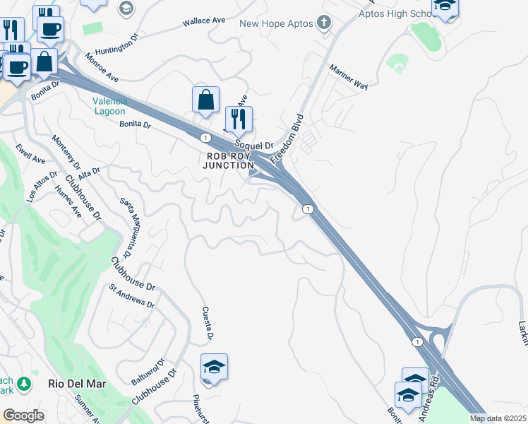 map of restaurants, bars, coffee shops, grocery stores, and more near 811 Loma Prieta Drive in Aptos