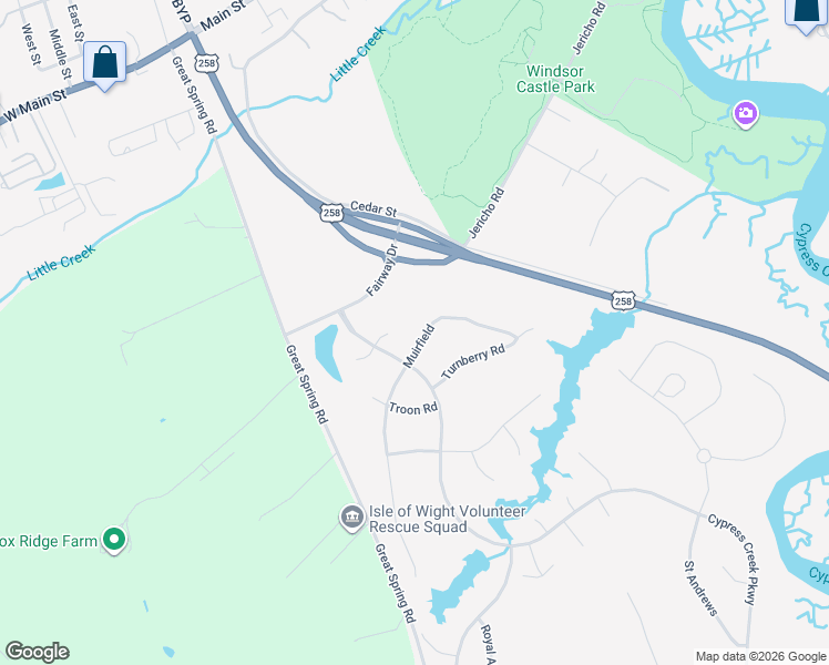 map of restaurants, bars, coffee shops, grocery stores, and more near 115 Muirfield in Smithfield