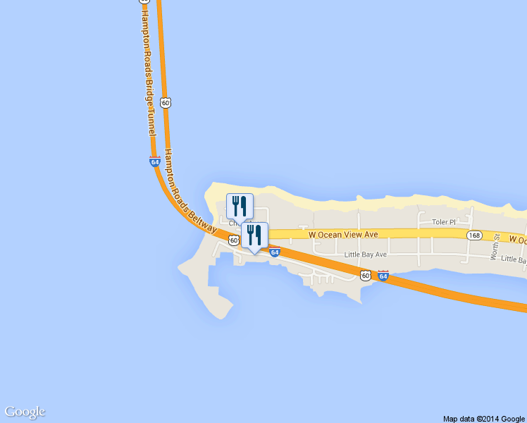 map of restaurants, bars, coffee shops, grocery stores, and more near 1514 Chela Avenue in Norfolk