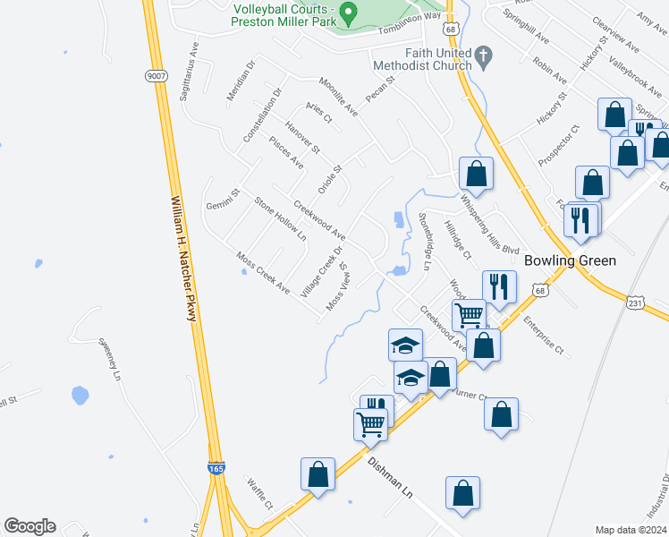 map of restaurants, bars, coffee shops, grocery stores, and more near 234 Moss View Street in Bowling Green