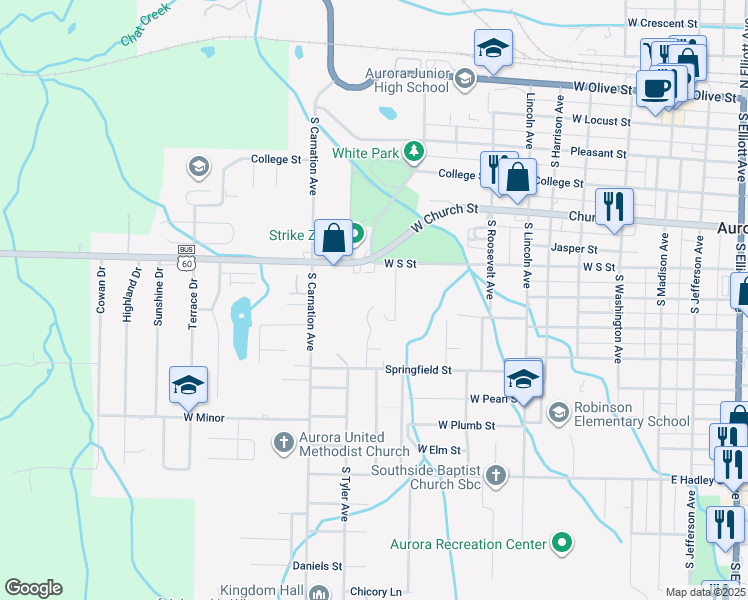 map of restaurants, bars, coffee shops, grocery stores, and more near 696-786 Fogle Drive in Aurora
