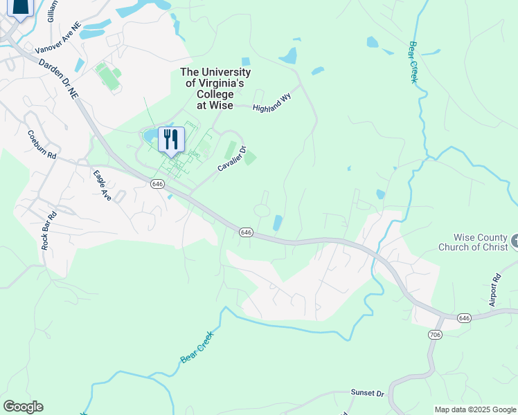 map of restaurants, bars, coffee shops, grocery stores, and more near Grear Circle in Wise