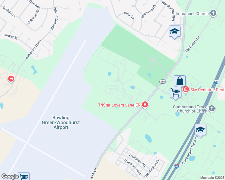map of restaurants, bars, coffee shops, grocery stores, and more near 541-563 Lovers Lane in Bowling Green