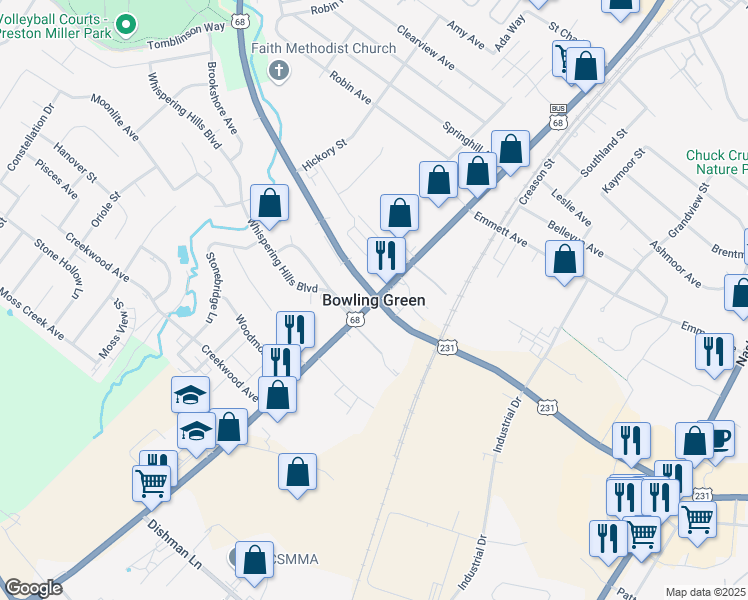 map of restaurants, bars, coffee shops, grocery stores, and more near in Bowling Green