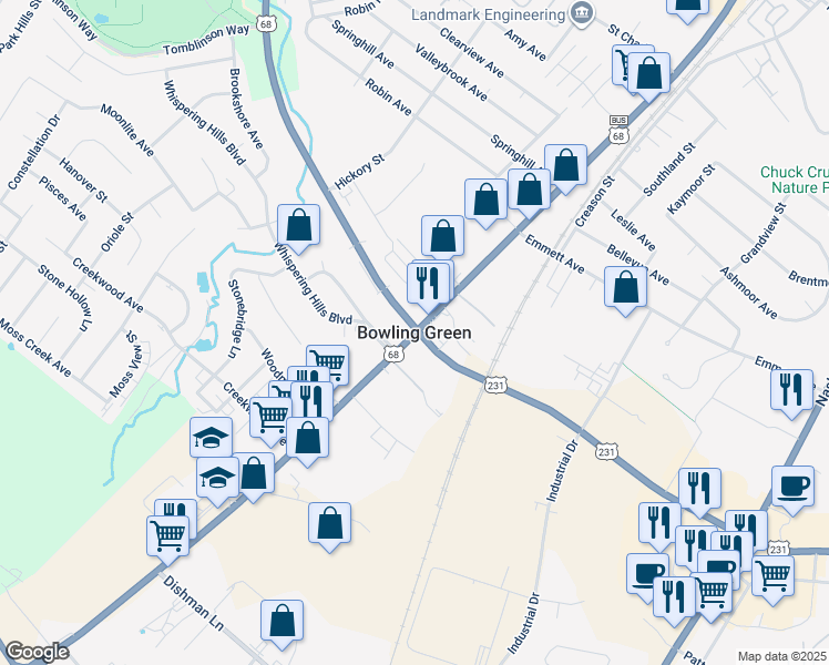 map of restaurants, bars, coffee shops, grocery stores, and more near in Bowling Green