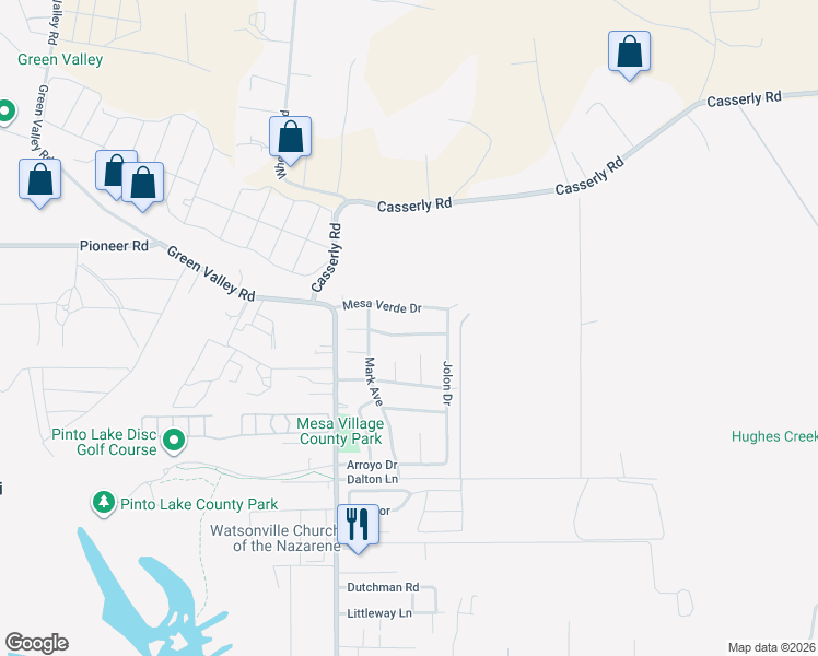 map of restaurants, bars, coffee shops, grocery stores, and more near 244 Mesa Verde Drive in Watsonville