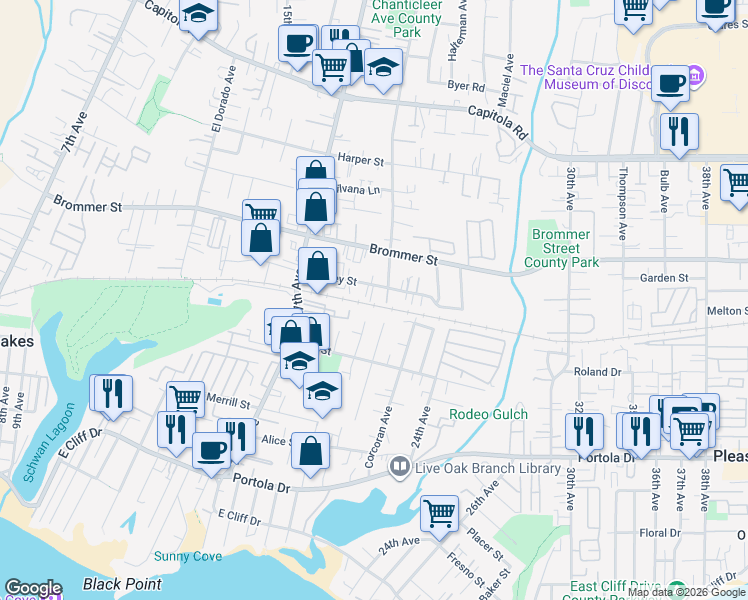 map of restaurants, bars, coffee shops, grocery stores, and more near 1051 Chanticleer Avenue in Santa Cruz