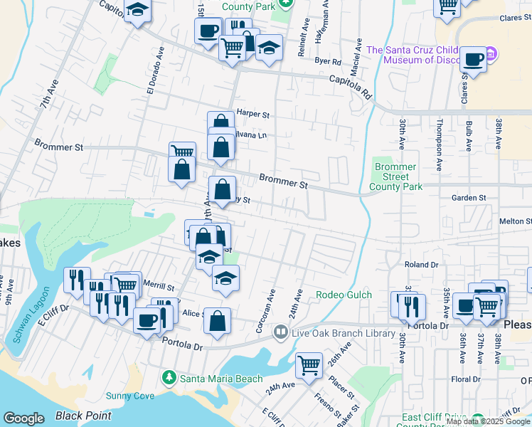 map of restaurants, bars, coffee shops, grocery stores, and more near 1051 Chanticleer Avenue in Santa Cruz