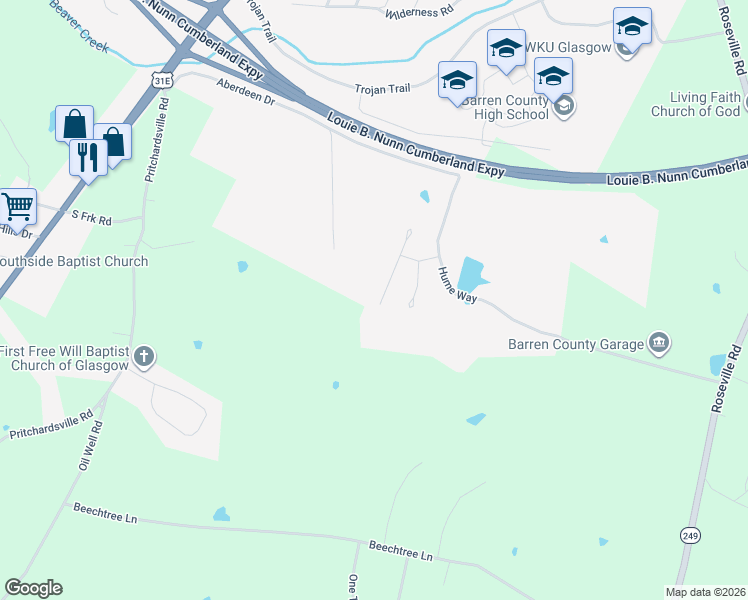 map of restaurants, bars, coffee shops, grocery stores, and more near Sporran Way in Glasgow