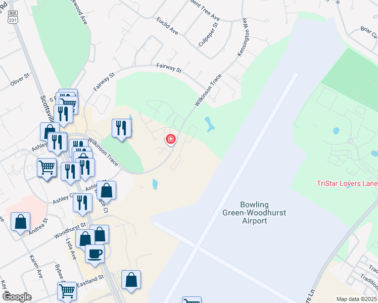 map of restaurants, bars, coffee shops, grocery stores, and more near 850 Wilkinson Trace in Bowling Green