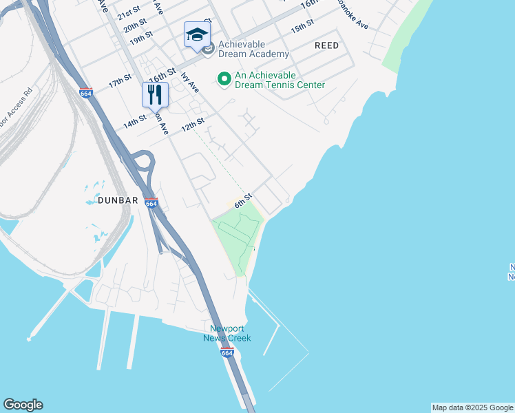 map of restaurants, bars, coffee shops, grocery stores, and more near 690 Aqua Vista Drive in Newport News