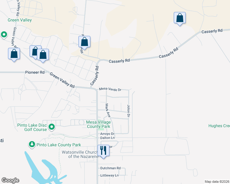 map of restaurants, bars, coffee shops, grocery stores, and more near 244 Mesa Verde Drive in Watsonville