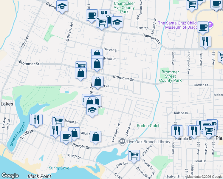 map of restaurants, bars, coffee shops, grocery stores, and more near 1051 Chanticleer Avenue in Santa Cruz