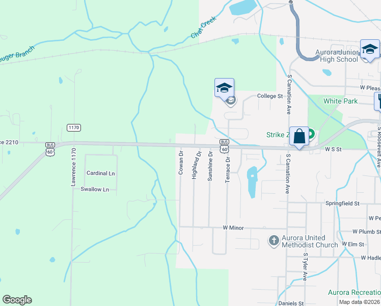 map of restaurants, bars, coffee shops, grocery stores, and more near 610 Highland Drive in Aurora