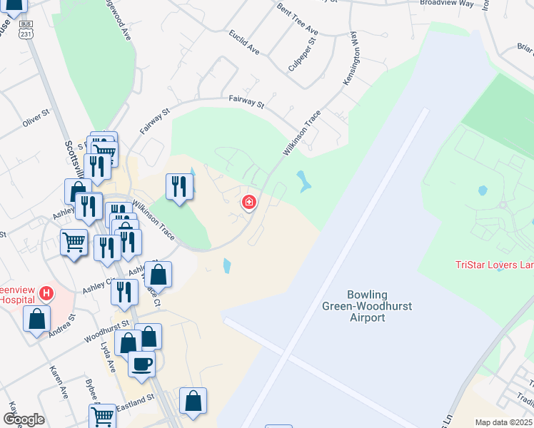 map of restaurants, bars, coffee shops, grocery stores, and more near 850 Wilkinson Trace in Bowling Green