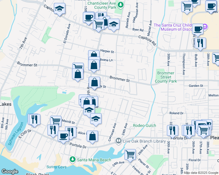 map of restaurants, bars, coffee shops, grocery stores, and more near 1051 Chanticleer Avenue in Santa Cruz