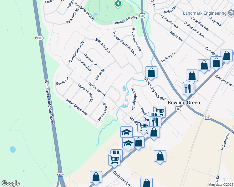 map of restaurants, bars, coffee shops, grocery stores, and more near 271 Spring Creek Avenue in Bowling Green