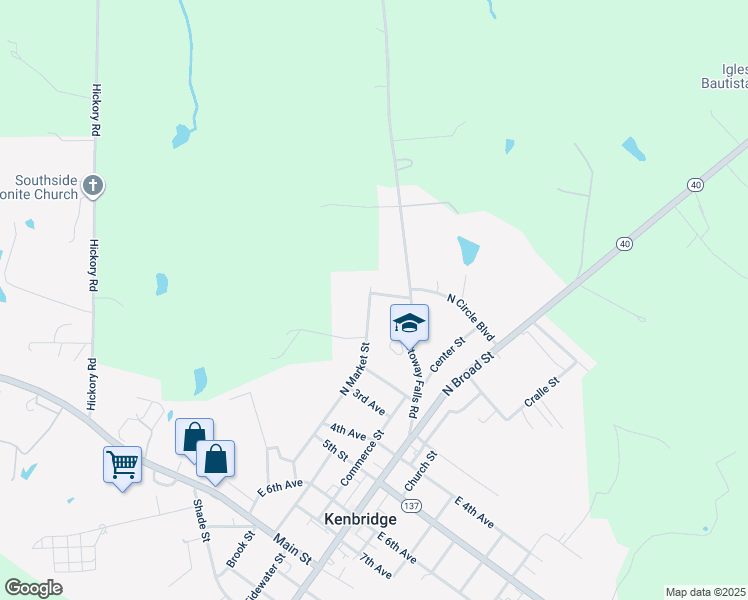 map of restaurants, bars, coffee shops, grocery stores, and more near 115 Brydie Street in Kenbridge