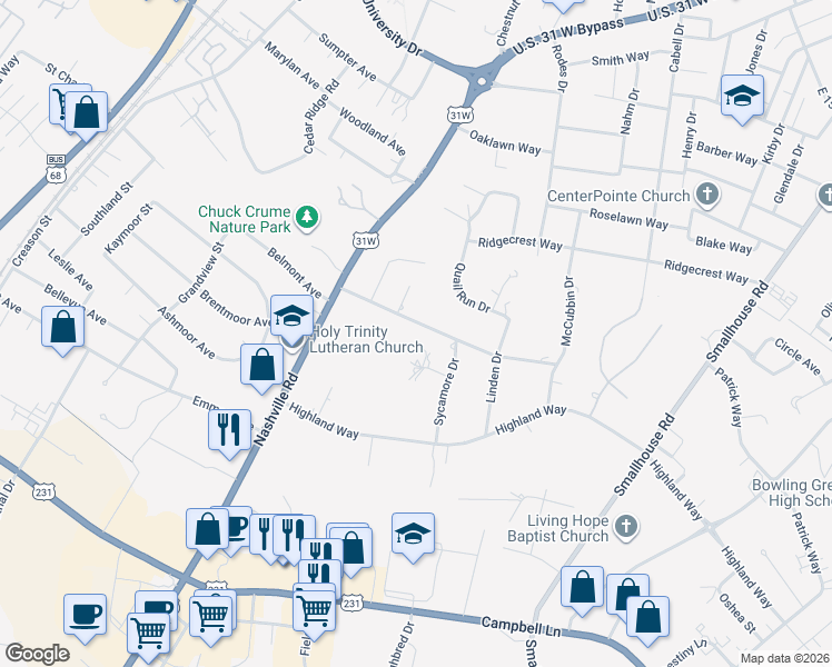 map of restaurants, bars, coffee shops, grocery stores, and more near 800-816 Sycamore Ct in Bowling Green
