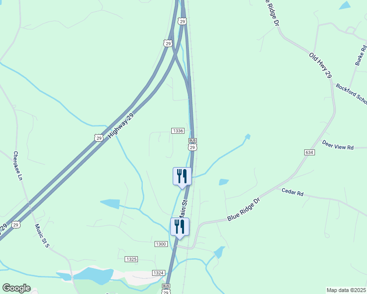map of restaurants, bars, coffee shops, grocery stores, and more near North Main Street in Pittsylvania County