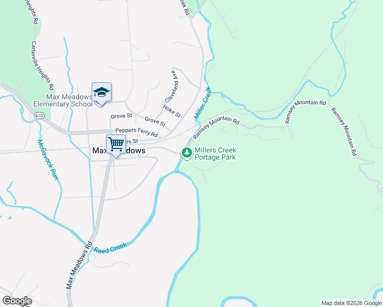 map of restaurants, bars, coffee shops, grocery stores, and more near 1257 Ramsey Mountain Road in Max Meadows
