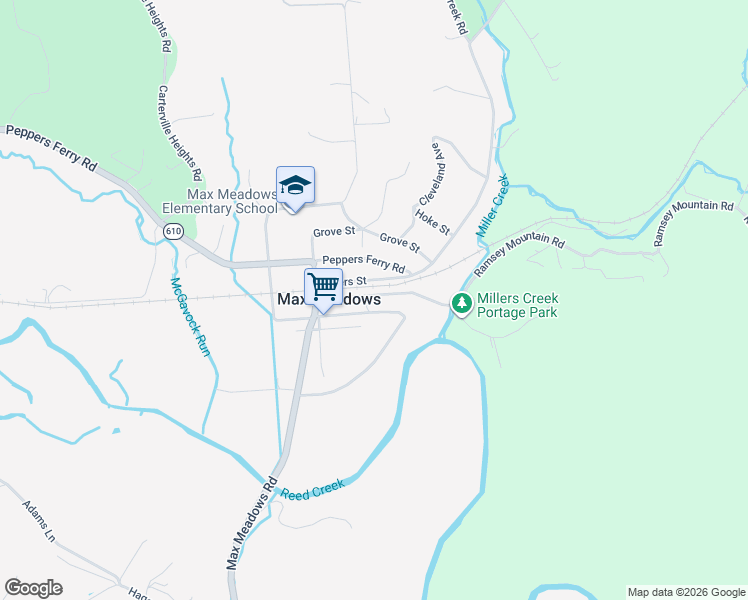 map of restaurants, bars, coffee shops, grocery stores, and more near 1375 Ramsey Mountain Road in Max Meadows