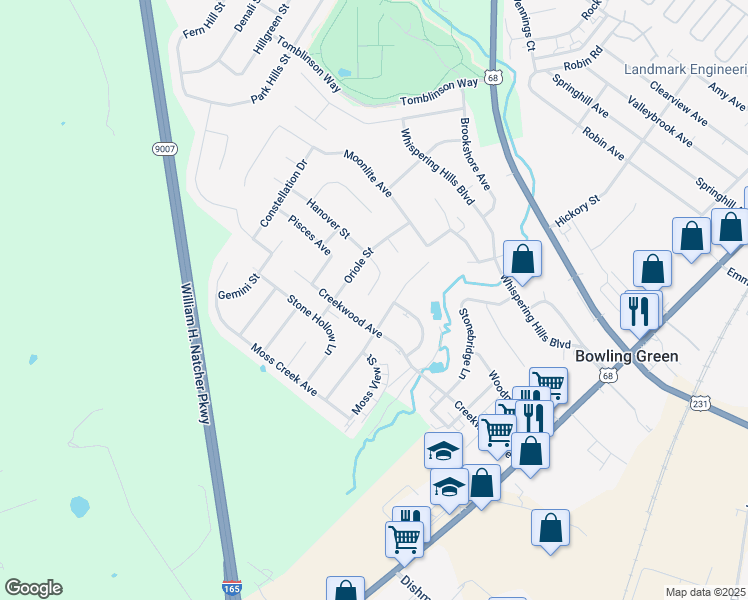 map of restaurants, bars, coffee shops, grocery stores, and more near 212 Hanover Court in Bowling Green