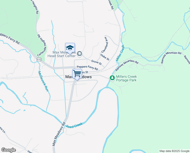 map of restaurants, bars, coffee shops, grocery stores, and more near 1355 Ramsey Mountain Road in Max Meadows