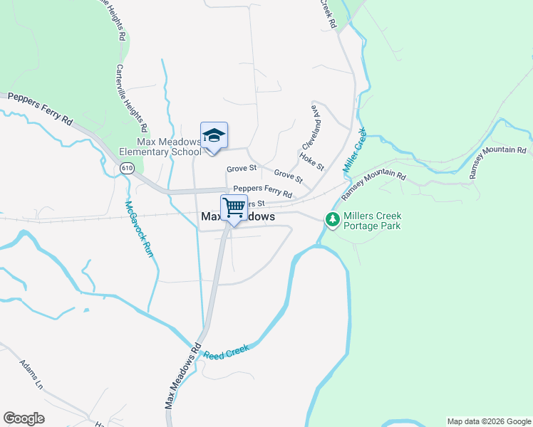 map of restaurants, bars, coffee shops, grocery stores, and more near 1375 Ramsey Mountain Road in Max Meadows