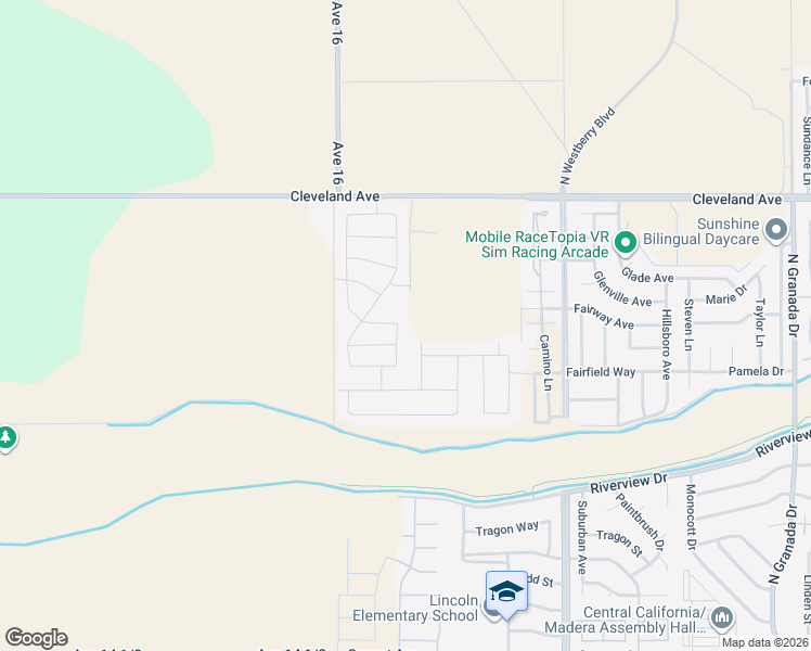 map of restaurants, bars, coffee shops, grocery stores, and more near 3450 Cleveland Avenue in Madera