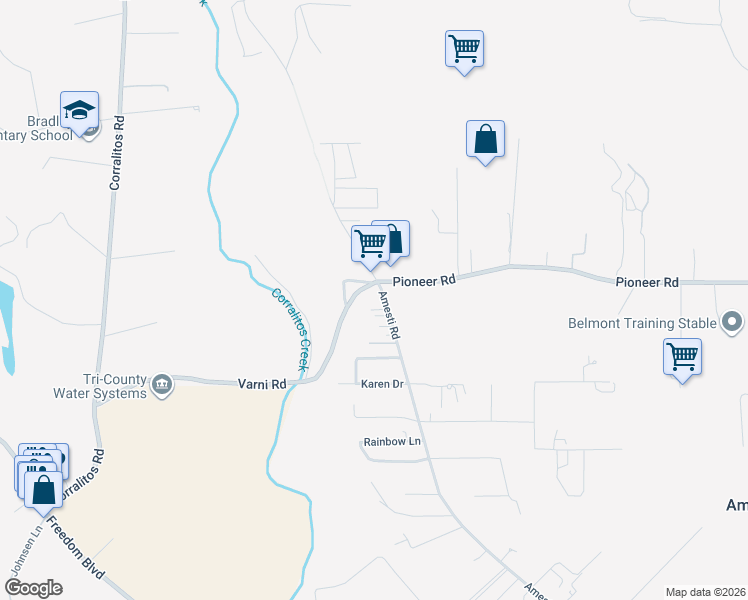 map of restaurants, bars, coffee shops, grocery stores, and more near 899 Amesti Road in Watsonville