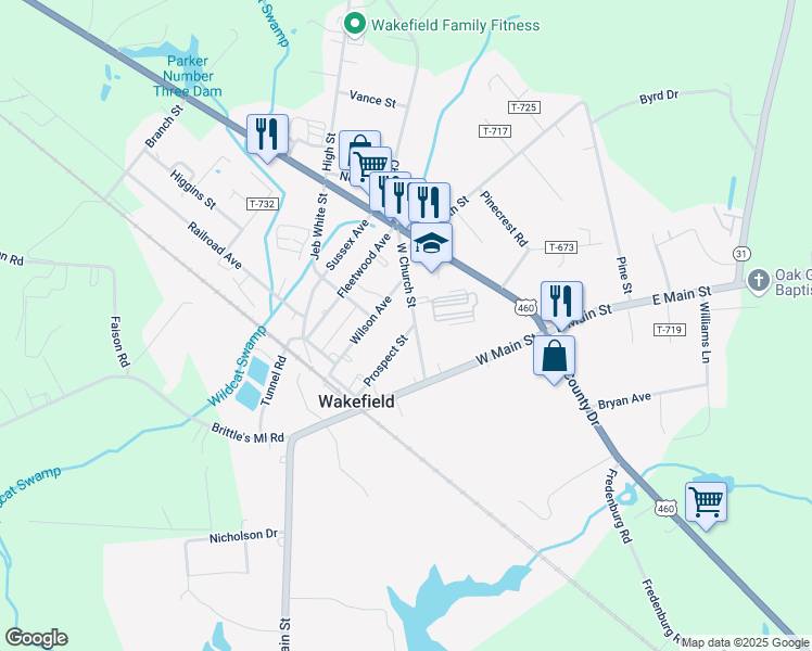 map of restaurants, bars, coffee shops, grocery stores, and more near 102 Prospect Street in Wakefield
