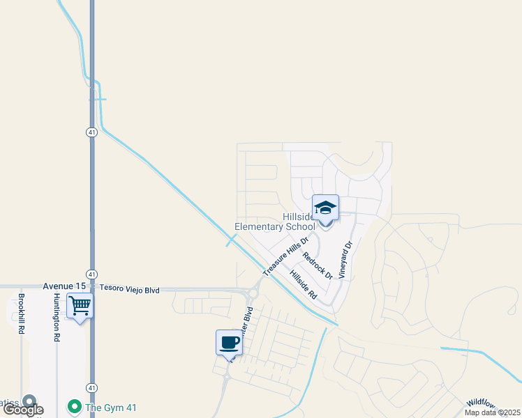 map of restaurants, bars, coffee shops, grocery stores, and more near 4644 Hillside Road in Friant