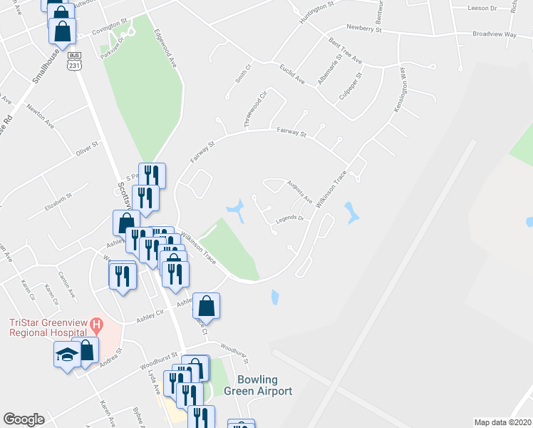 map of restaurants, bars, coffee shops, grocery stores, and more near 140 Bermuda Court in Bowling Green