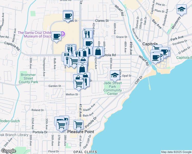 map of restaurants, bars, coffee shops, grocery stores, and more near 1375 42nd Avenue in Capitola