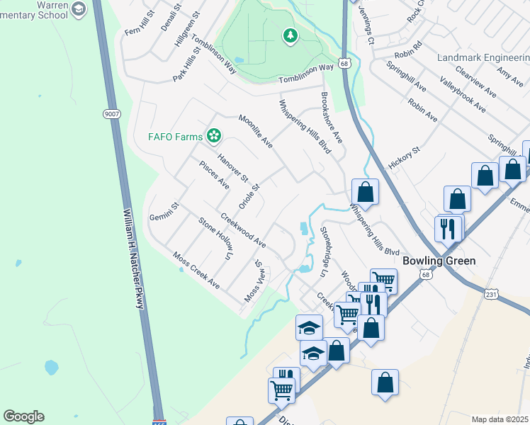 map of restaurants, bars, coffee shops, grocery stores, and more near 212 Hanover Court in Bowling Green