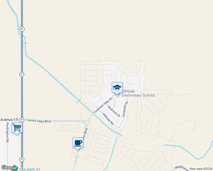 map of restaurants, bars, coffee shops, grocery stores, and more near 819 Treasure Hills Drive in Madera