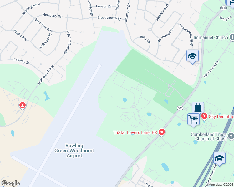 map of restaurants, bars, coffee shops, grocery stores, and more near 495 Lovers Lane in Bowling Green