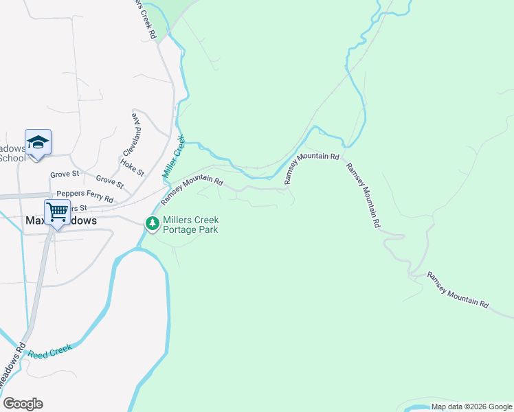 map of restaurants, bars, coffee shops, grocery stores, and more near Martin Road in Max Meadows