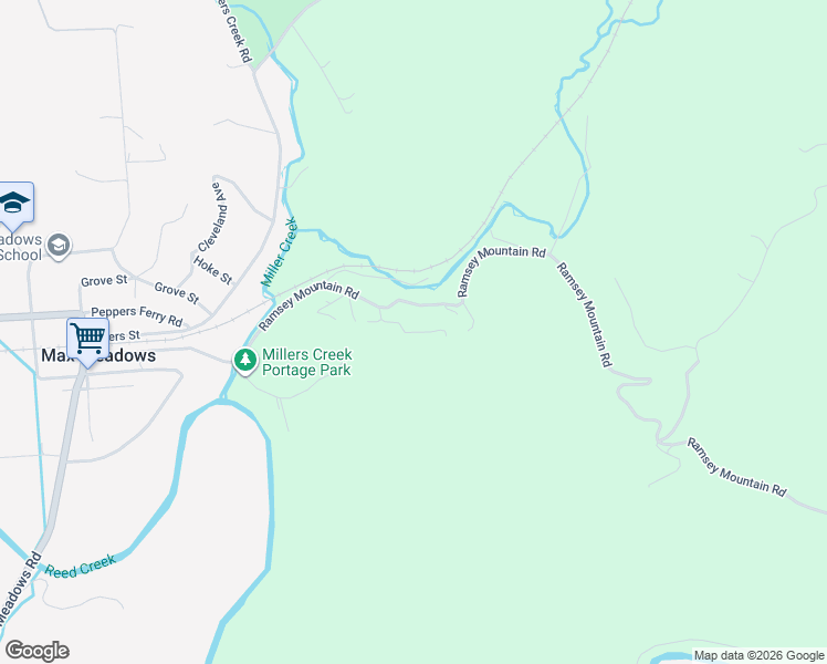 map of restaurants, bars, coffee shops, grocery stores, and more near Martin Road in Max Meadows