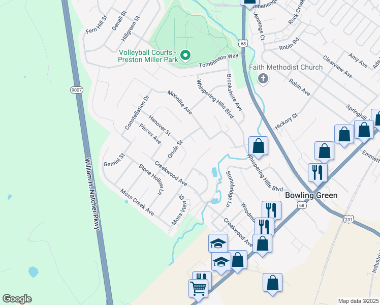 map of restaurants, bars, coffee shops, grocery stores, and more near 248 Hanover Court in Bowling Green