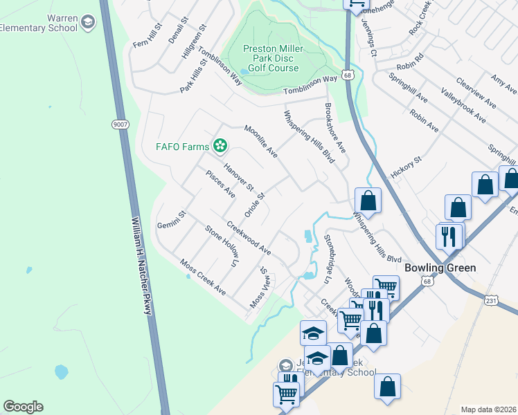 map of restaurants, bars, coffee shops, grocery stores, and more near 2548 Oriole Street in Bowling Green