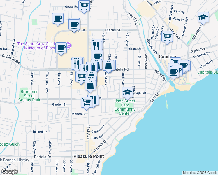 map of restaurants, bars, coffee shops, grocery stores, and more near 1470 42nd Avenue in Capitola