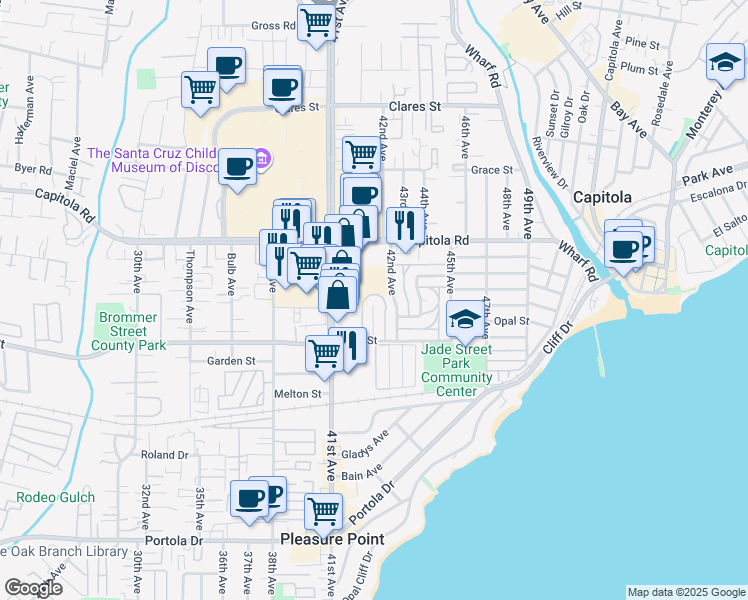 map of restaurants, bars, coffee shops, grocery stores, and more near 1505 42nd Avenue in Capitola
