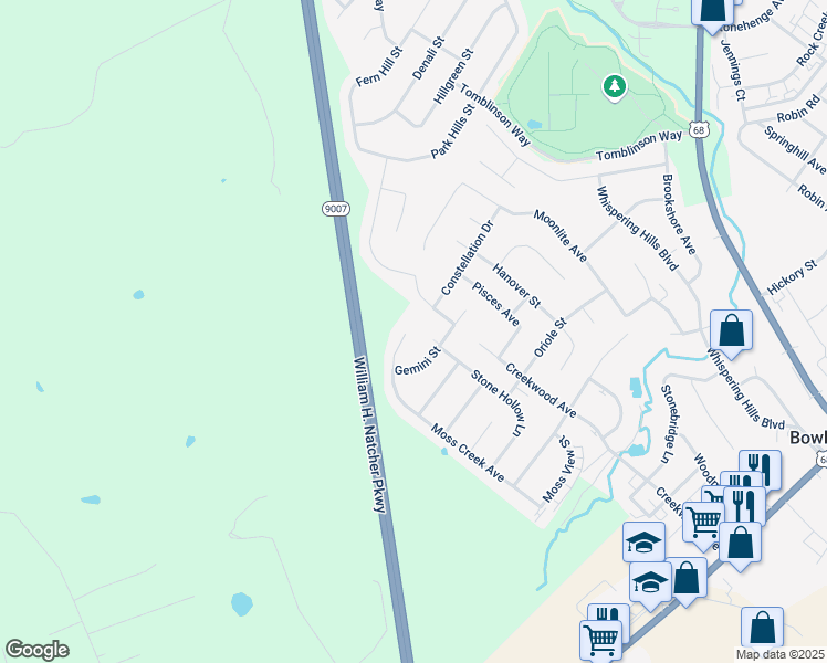 map of restaurants, bars, coffee shops, grocery stores, and more near Sagitarius Avenue in Bowling Green