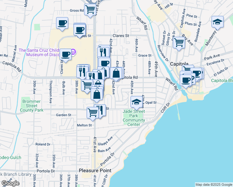 map of restaurants, bars, coffee shops, grocery stores, and more near 1470 42nd Avenue in Capitola