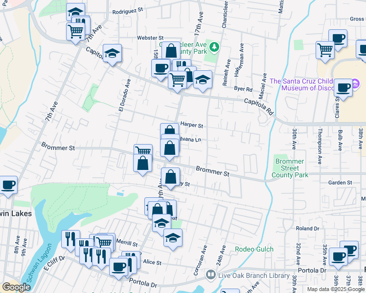 map of restaurants, bars, coffee shops, grocery stores, and more near 1826 Hector Lane in Santa Cruz
