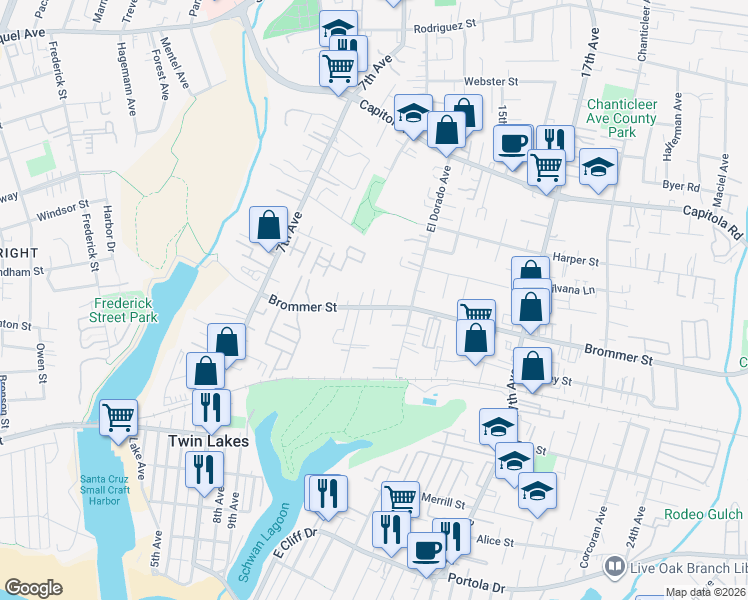 map of restaurants, bars, coffee shops, grocery stores, and more near in Live Oak